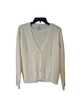 Cardigan Sweater Womens Large Cable Knit Ivory Vintage Attached Top Bentley